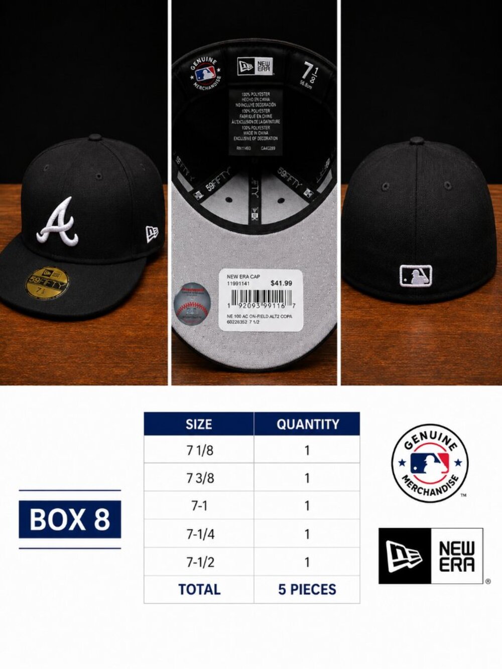 NWT New Era Atlanta Braves 59FIFTY Fitted Hat Black White